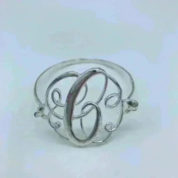 Accessories - Monogrammed Bracelet C letter. Bangle. Silver look.